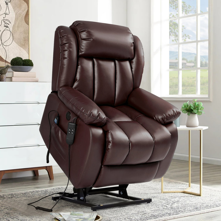 Latitude Run Lay Flat Dual Motor Power Lift Recliner Chair with Vibrating Massage and Heating, Infinite Position, 2 Remote Control, and Side Pockets, USB Ports, Faux Leather