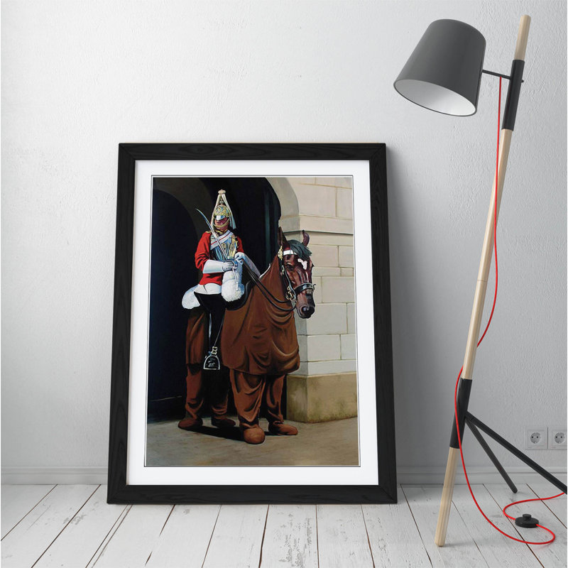 Banksy Comical Horse Guard by ClassicLiving - Single Picture Frame Painting on Canvas, Black, 89cm H x 64cm W x 2cm D