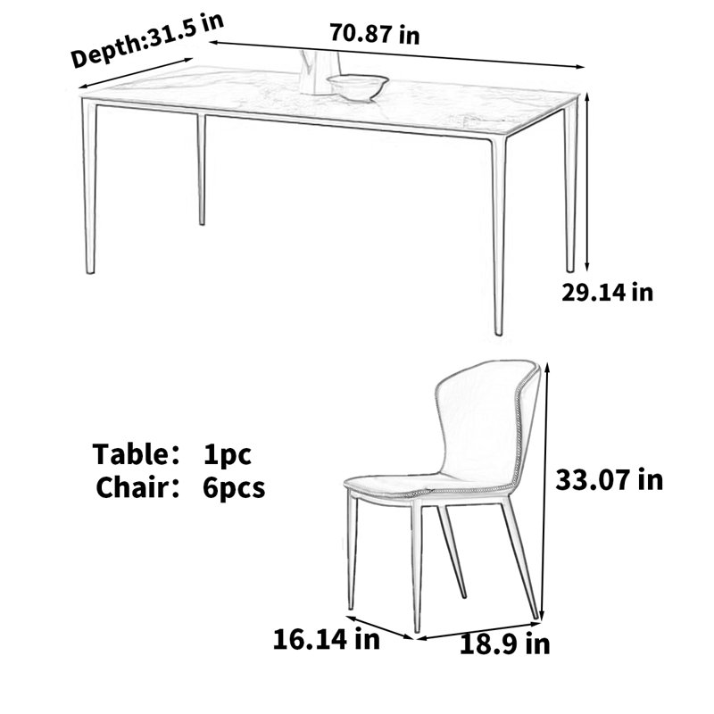 Table de salle à manger Modern, H 29,14 po x L 70,87 po x l 31,5 po