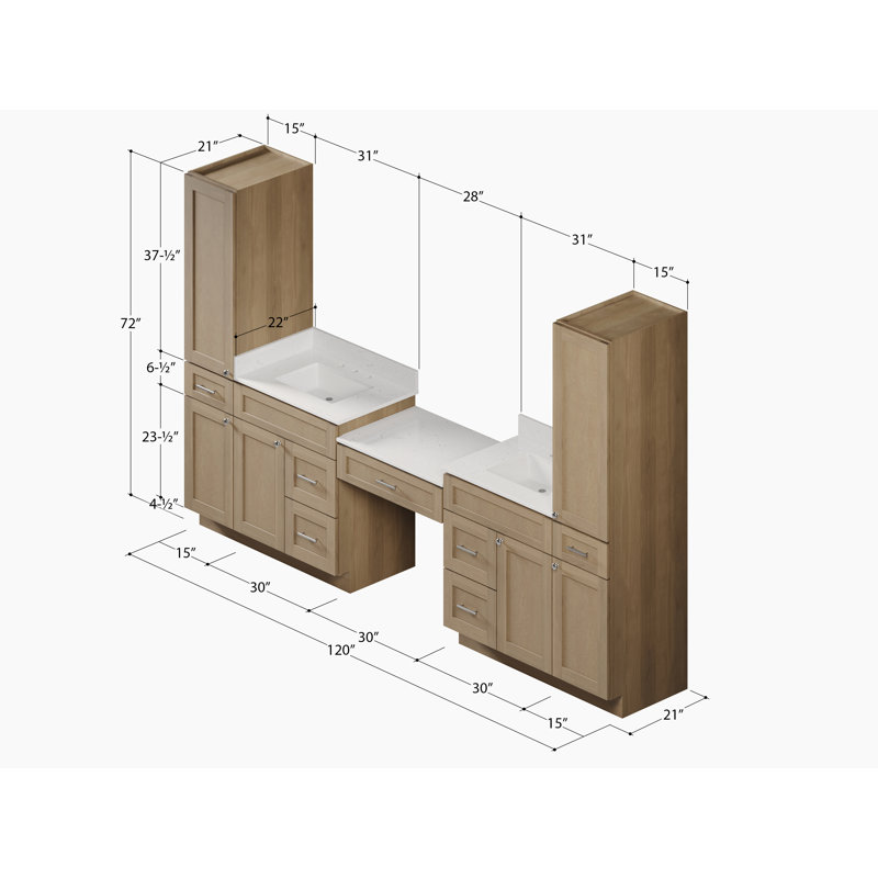 Ensemble de meuble-lavabo double 120 po Disar, Chêne naturel