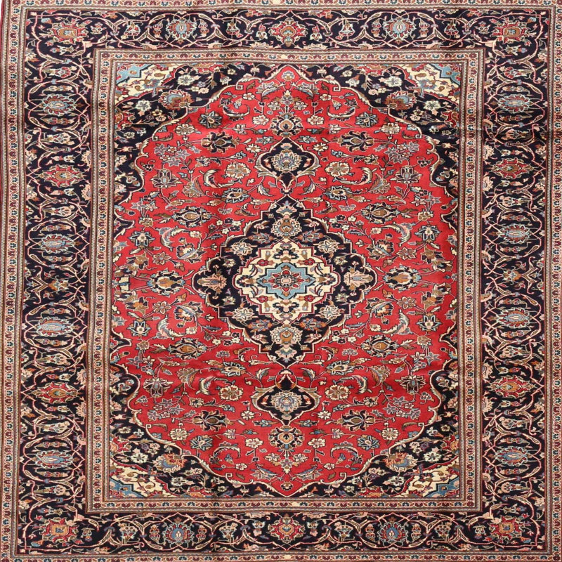 Tapis traditionnel rouge / noir Varda, Carré 3 pi