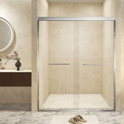 Verre trempé 50-54 "x 72" avec film antidéflagrant, porte de douche coulissante double en aluminium, 1/4 "(6 mm), poignée en acier inoxydable