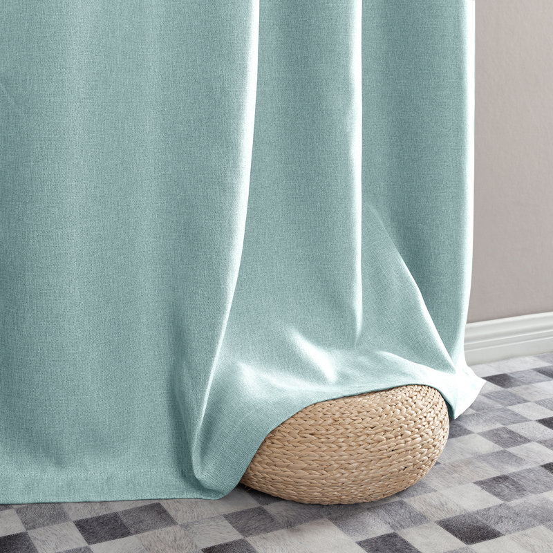 Grommet Room Darkening Linen Textured Curtain, 50" W x 72" L, Aqua Blue