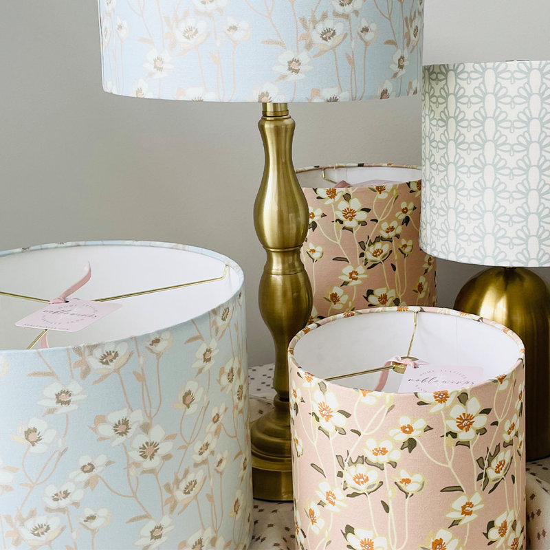 Floral Drum Lampshade In Buttercup, Blue;White, 12"H  x 16" W x 16" D