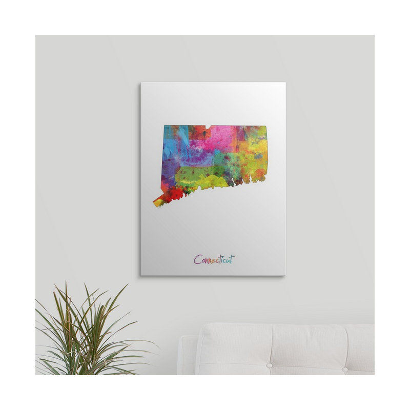 «Connecticut Map» par Abarca, impression, H 36 po x l 27 po x P 1,5 po, Toile