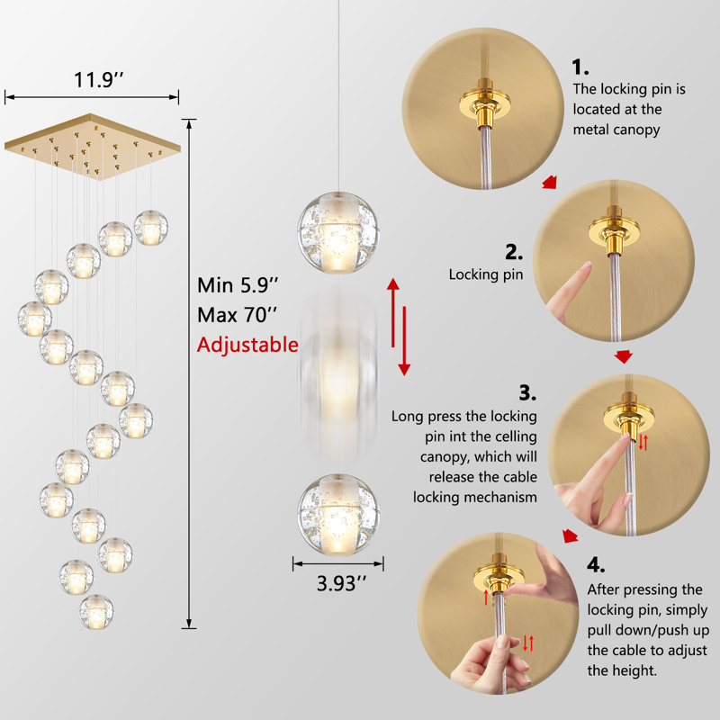 16 Lights Glam Crystal Chandelier Long Light, Gold