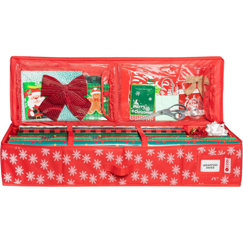Wrapping Paper Storage Container. Fits Up To 27 Rolls 1.37" Diam., Red/White