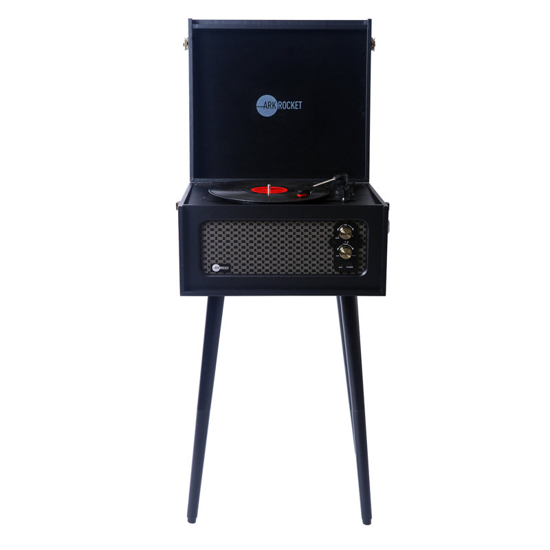 Black Retro 3-Speed Bluetooth Record Player with Built-in Speakers and Legs