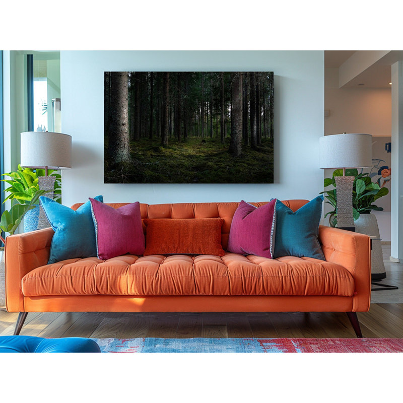 Forêt avec grands arbres verts, décoration intérieure - impression sur toile, H 12 po x l 18 po