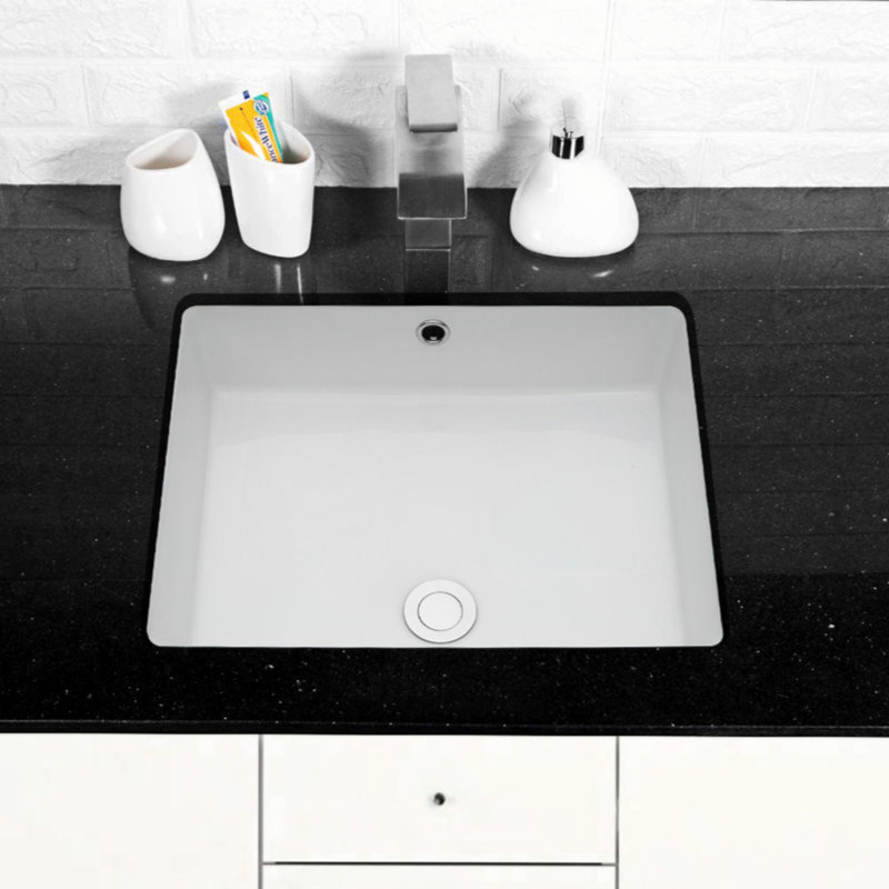 20 Inch White Ceramic Rectangular Undermount Bathroom Sink with Overflow