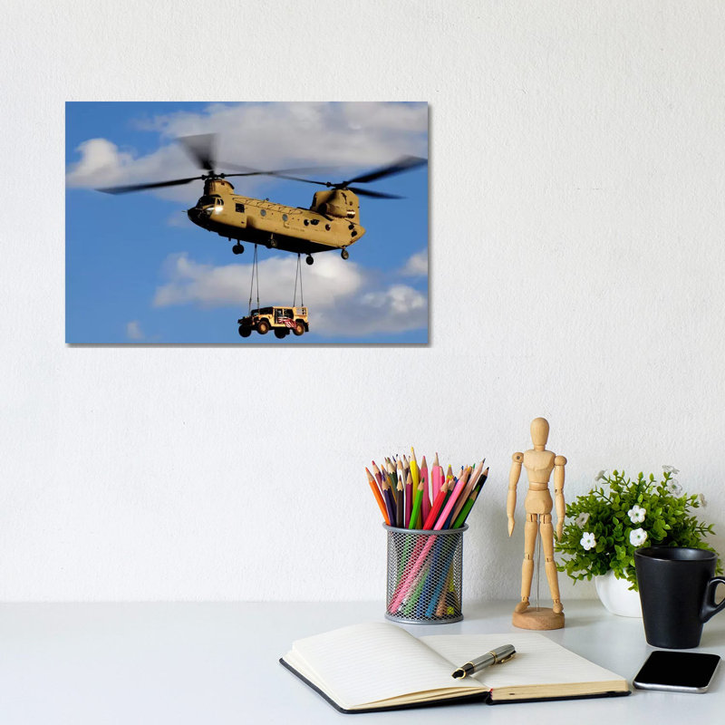 A US Army CH-47 Chinook Helicopter Transports A Humvee by Stocktrek Images - Wrapped Canvas Print, 20.32 cm H x 30.48 cm W