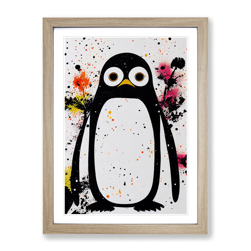 Painted Penguin No.2 - Wall Art, Oak Framed, 46cm H x 34cm W x 2cm D
