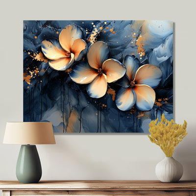 Golden River of Aqua Plumeria Blossom II - reproduction d'art traditionnelle en métal, décoration murale en métal Plumeria