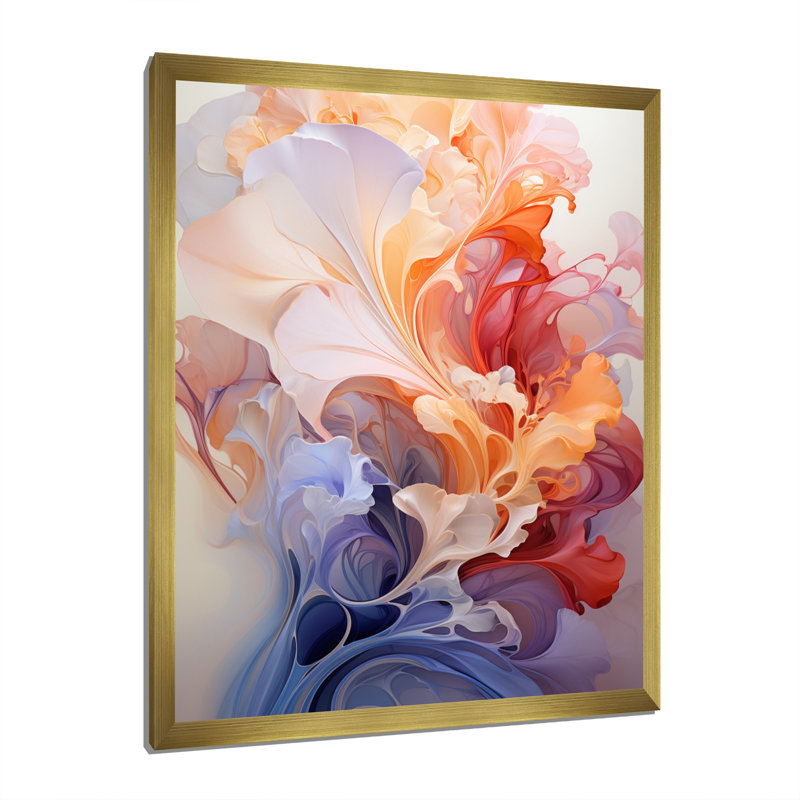 Convergence harmonique fractale orange gris sur toile, Encadrement doré, H 20 po x l 12 po x P 1 po