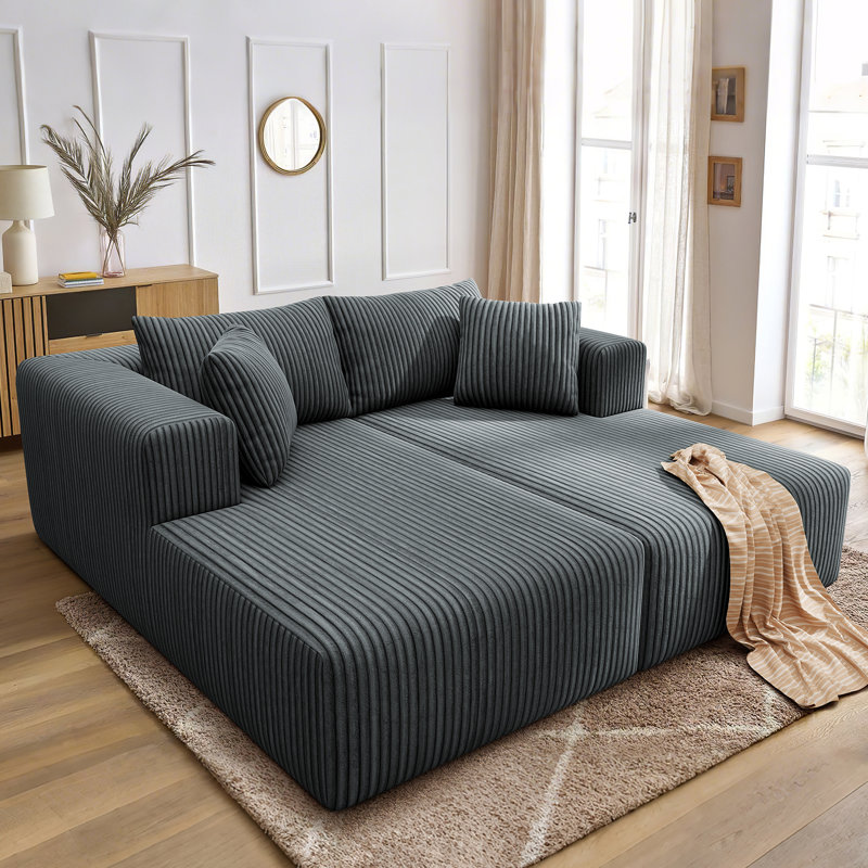 Boneless 80.3" Oversized Double Lounge Chaise, Boneless Lounge Sofa Bed With 4 Pillows Cloud Loveseat Sleeper Couch For Indoor Living Room