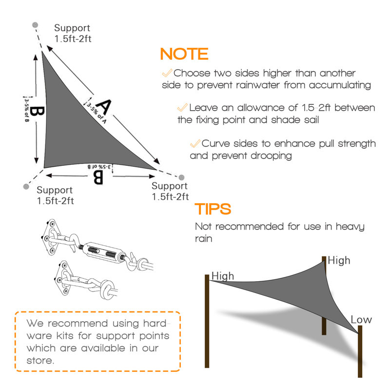 15' x 8' Triangle Shade Sail, Dark Grey