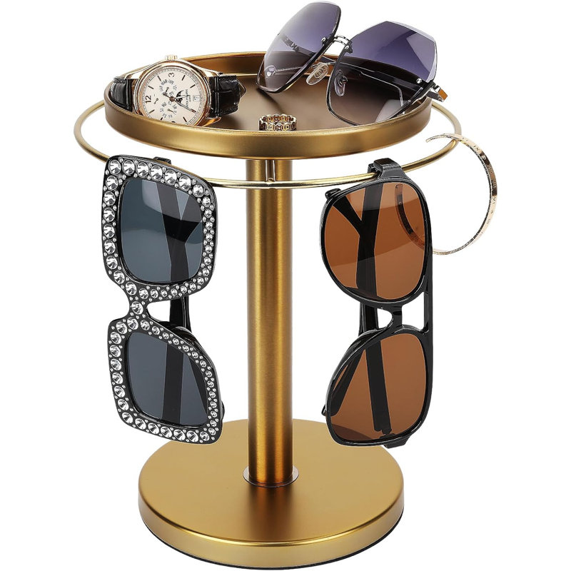 Rangement pour organisateur de lunettes de soleil rotatif à 360 °, support de verres en acier inoxydable, organisateur de verres, or