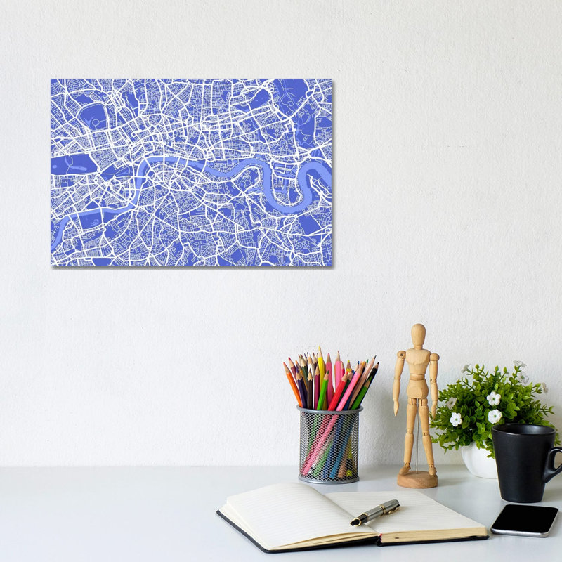London Map IV (Blue) by Michael Tompsett - 1 Piece Wrapped Canvas Wall Art, 20.32 cm H x 30.48 cm W