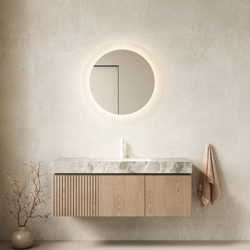 Meuble-lavabo 48 po avec meuble de rangement flottant, comptoir en pierre frittée, lavabo en céramique, un trou de robinet, pré-assemblé, style luxueux, plateau à haute température, surface de lavabo lisse, imperméable