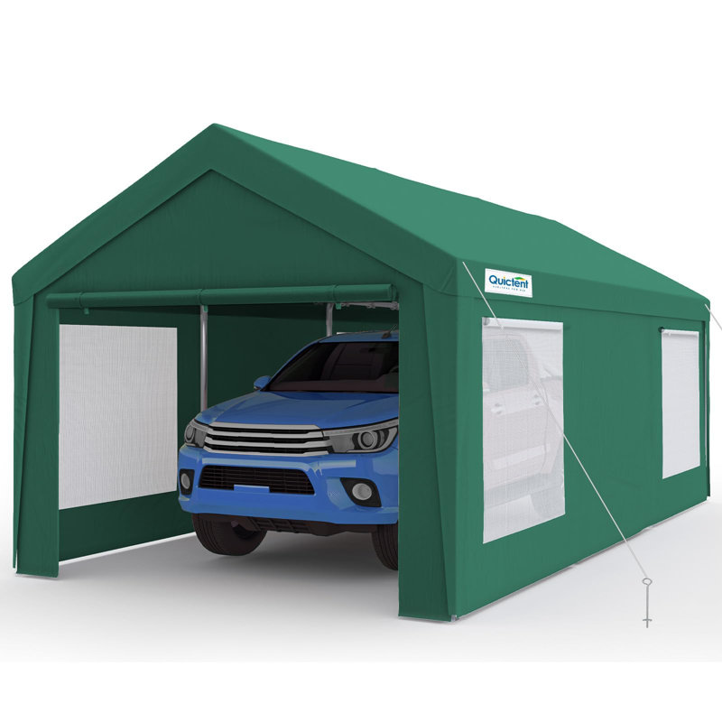 Quictent 12x20 ft Heavy Duty Carport Canopy Galvanized Car Tent Outdoor Shelter with Reinforced Structure with Roll-up Ventilated Windows Sidewall, Green