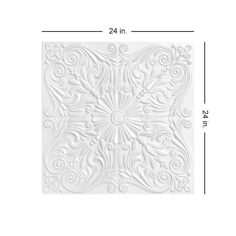 Tuile de plafond en polystyrène espagnol 1,6 pi x 1,6 pi, Héron blanc
