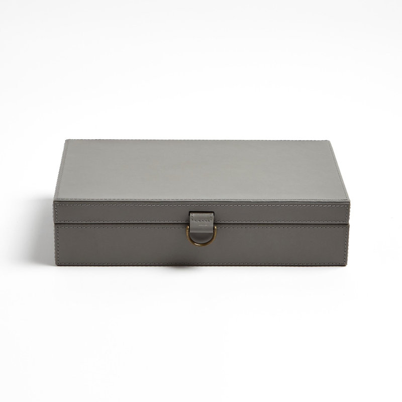 Marbled Leather D Ring Box, Gray, 3.25" H x 5.75" W x 10" D