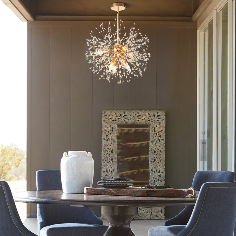 Anceline 6-Light Gold Sputnik Starburst Ceiling Light Crystal Semi-Flush Mount