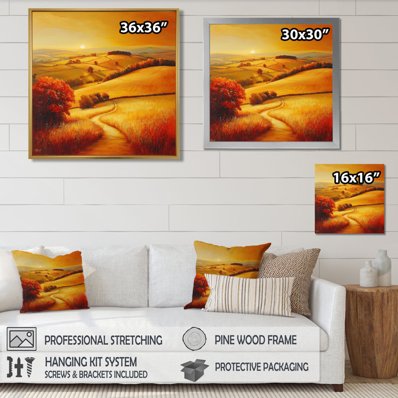 «Countryside Golden Hour Over The Hills III», art mural paysages, Reproduction encadrée d'une seule photo, H 16 po x l 16 po