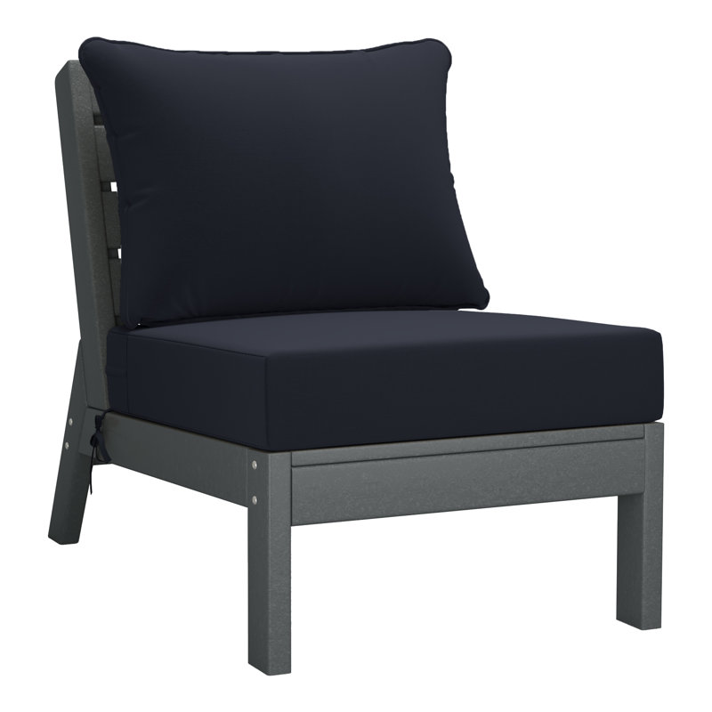 Deep Seating Armless Chair With Cushions, Navy Blue, Gray