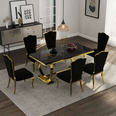 Luxury And Gold Dining Table Set With Velvet Dining Chairs by Rosdorf Park