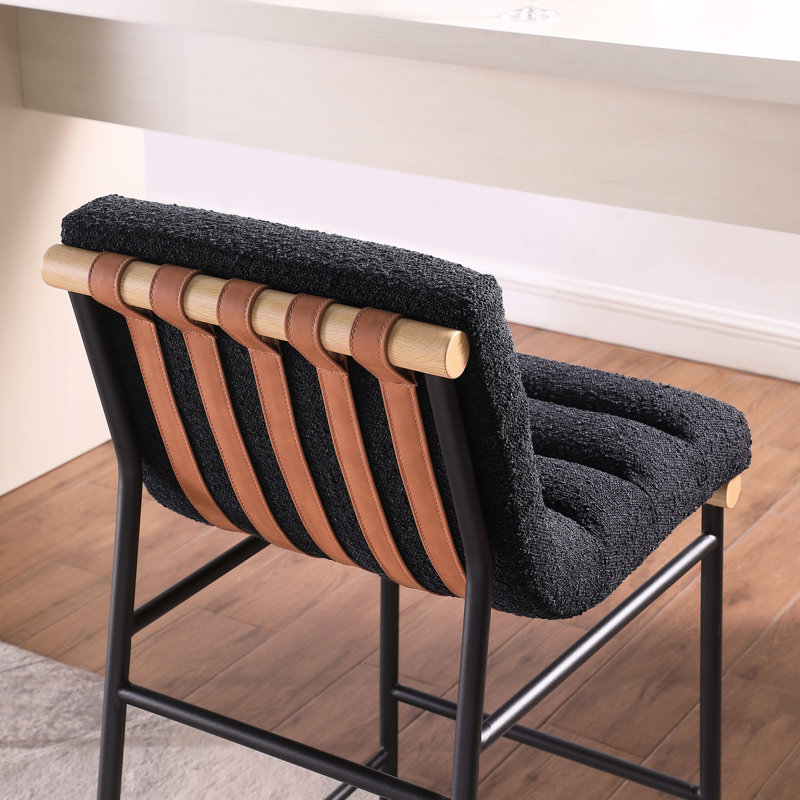 Élégante chaise à hauteur de comptoir avec détails en cuir cognac et cadre en bois noir