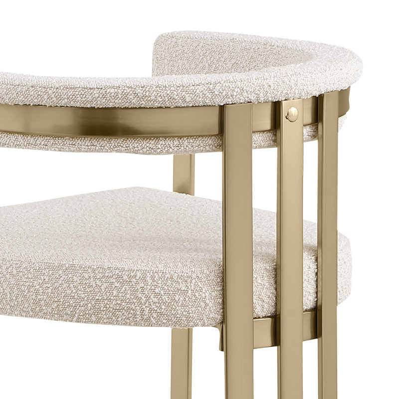 Chaises d'appoint en tissu Boucle avec structure en chrome brossé, Or brossé, Crème