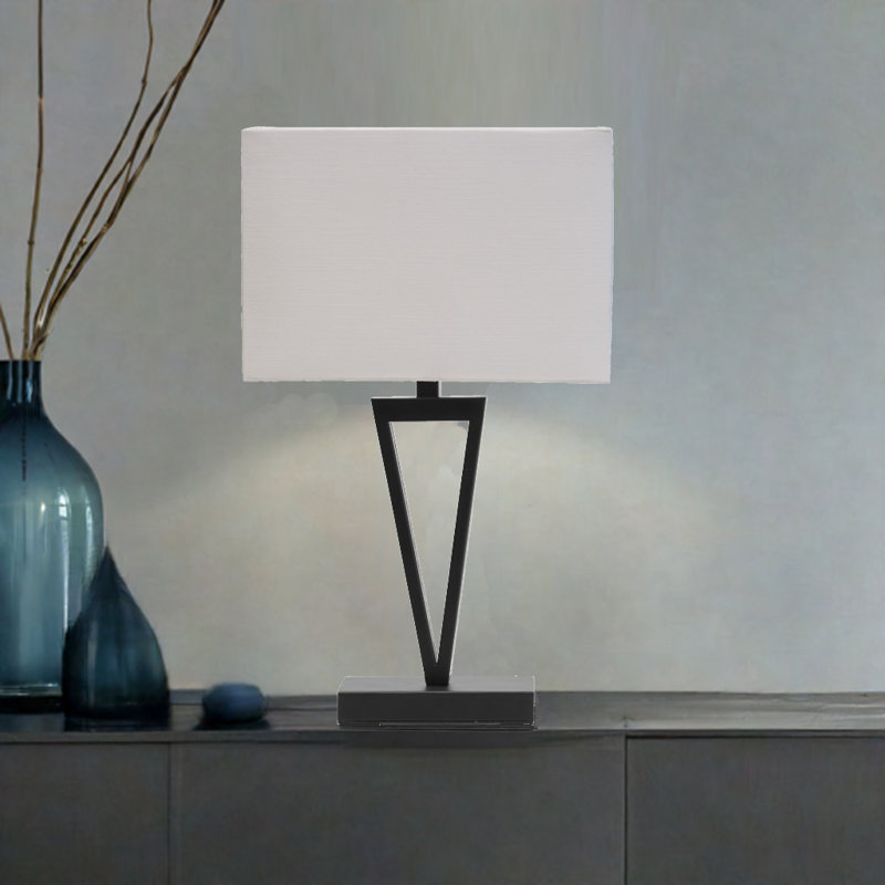 Airianna 49.5cm Rectangle Slimline Table Lamp, Ivory/White, Black
