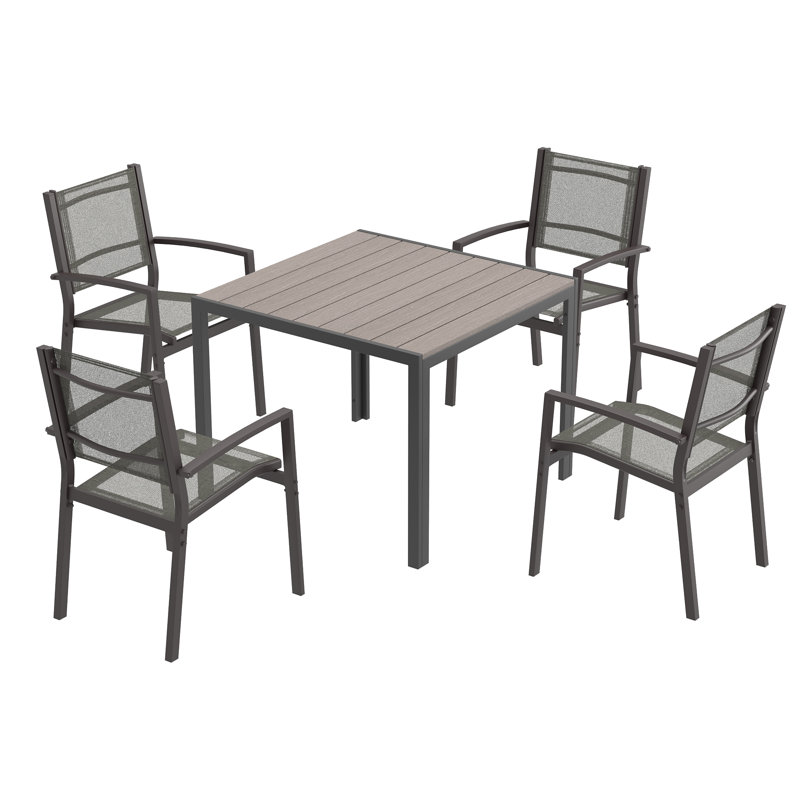 Ensemble de 5 chaises d'extérieur PVC-coated polyester, Gris / brun