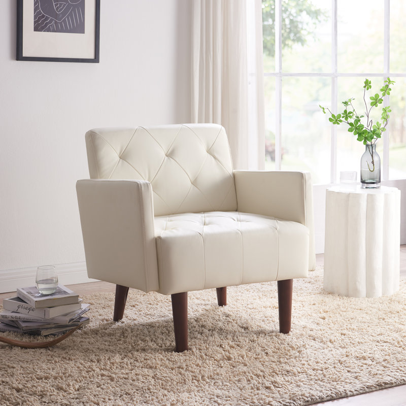 Fauteuil capitonné l 29,1 po Couey, Similicuir blanc