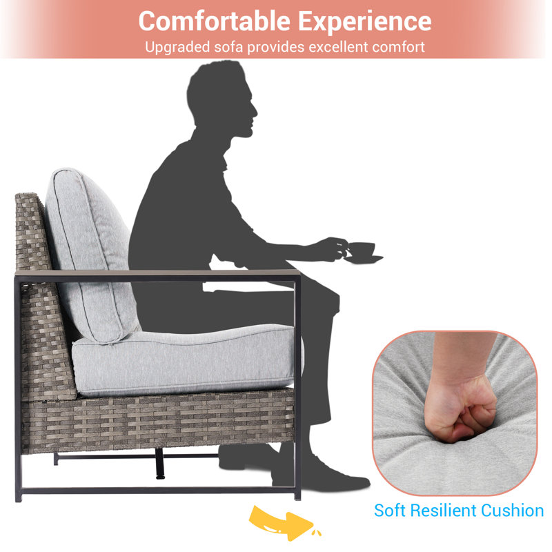Ensemble de meubles de patio en rotin 5 pièces, osier toutes saisons avec coussin amovible, Gris plomb