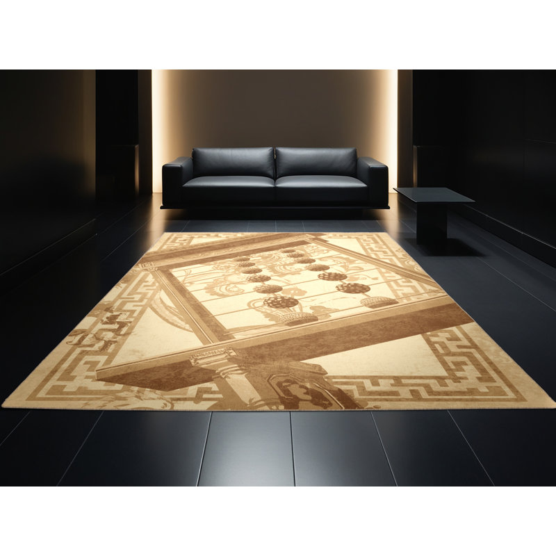 Tapis oriental traditionnel beige lavable à la machine Patrizius Abacus - reliure beige, 8 x 12