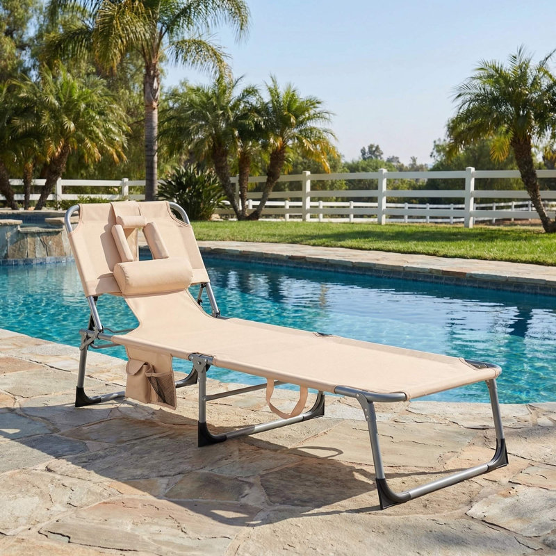Foldable Outdoor Tanning Chair With Face And Arm Cutout Holes For Beach Poolside Backyard Sunbathing Use, Beige