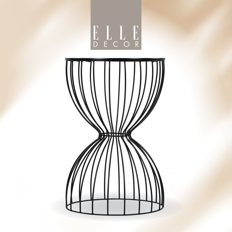 Elle Decor Cami Modern Hourglass Metal End Table, Decorative Round Accent Coffee Table or Nightstand, Black