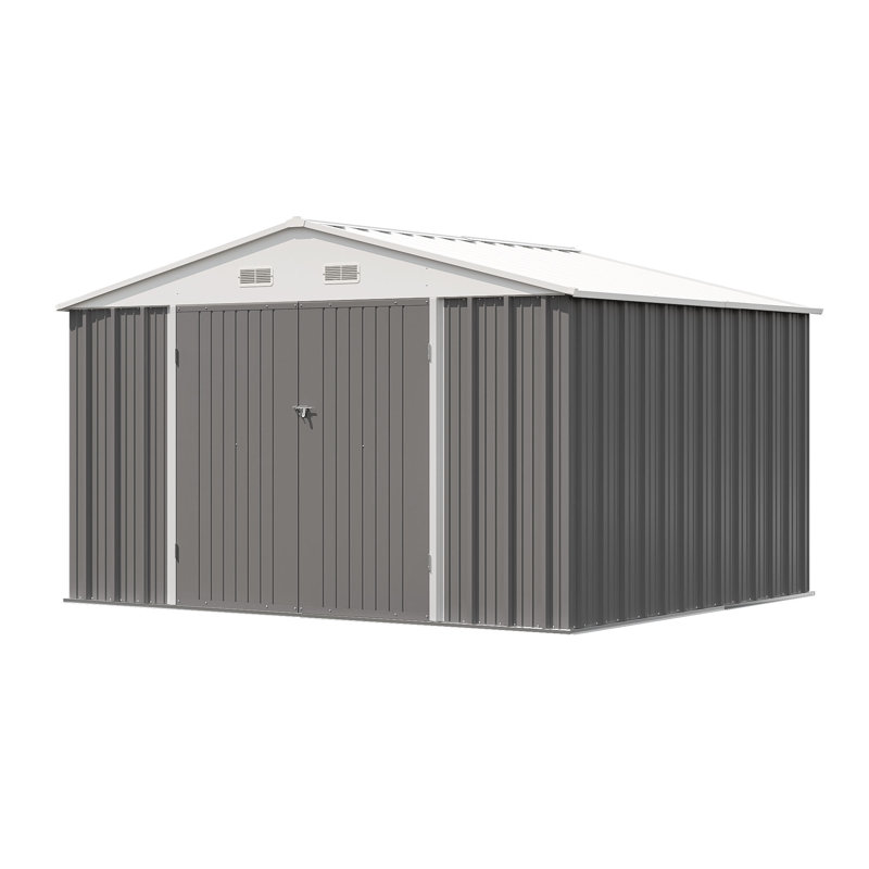 10 ft. W x 8 ft. D Metal Storage Shed, Gray/White