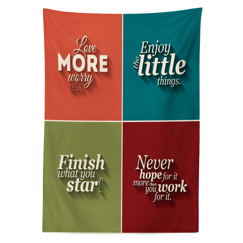 Ambesonne Saying Tablecloth, Minimalistic Style Love More Worry Less And Enjoy The Little Things Calligraphy, Rectangular Table Cover For Dining Room Kitchen Decor, 52" X 70", Multicolor