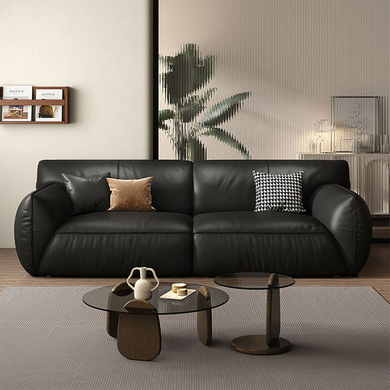 Canapé modulaire noir en cuir véritable, Noir, 4, H 33,46 po x l 110,24 po x P 42,52 po