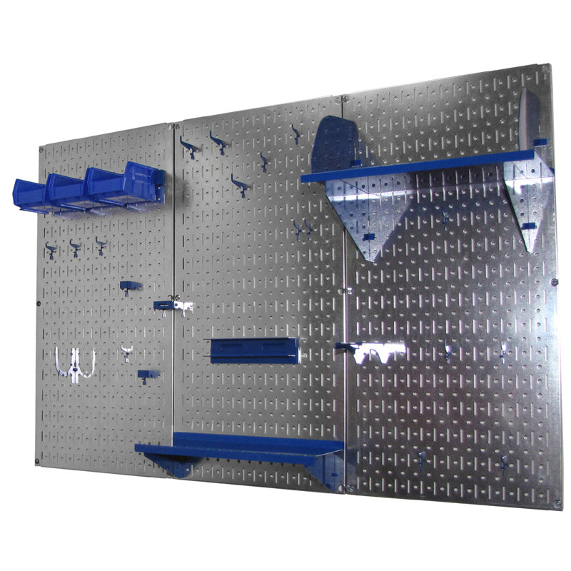 Ensemble de panneau perforé de rangement pour outils standard H 32 po x 48 po, Galvanisé et bleu
