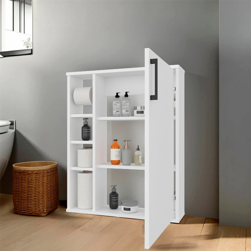 Armoire de salle de bain 1 porte avec 4 tablettes ouvertes