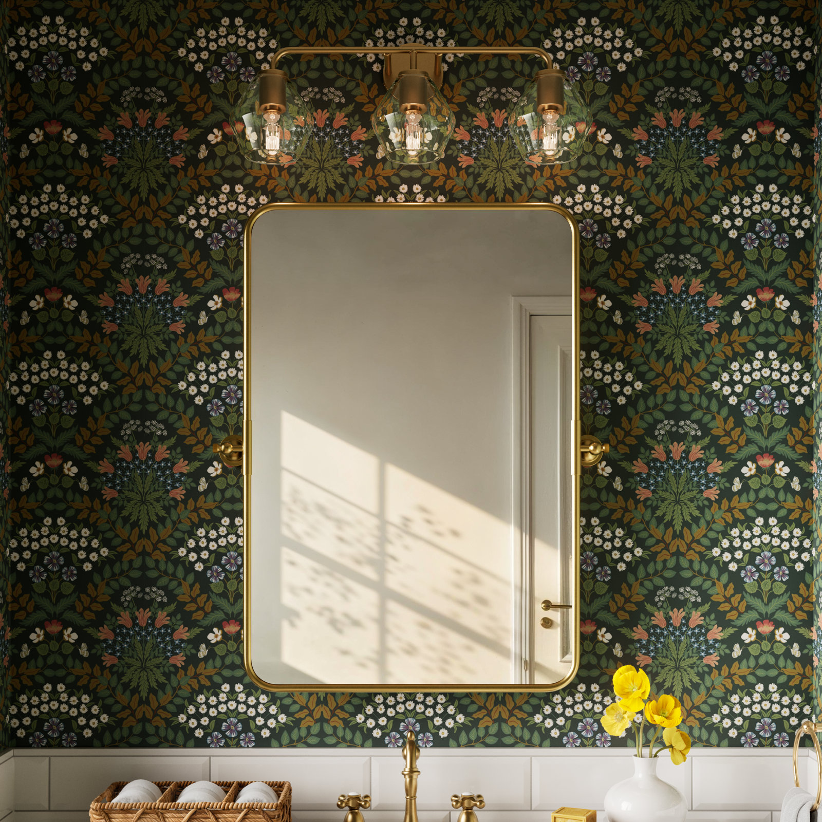 Bramble Wallpaper Double Roll, Green/Gold