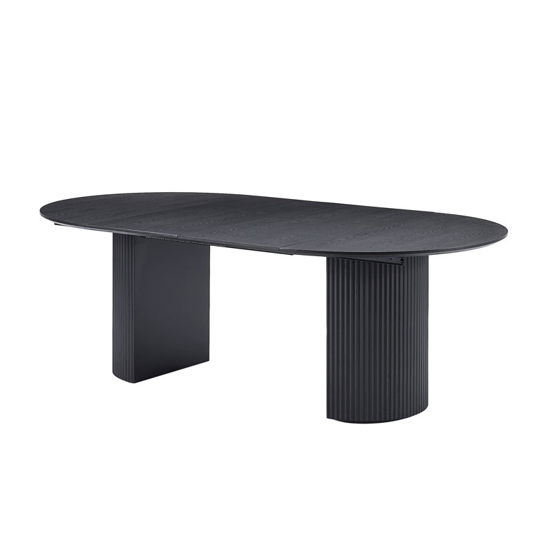 Expandable Modern Dining Table, Black Solid Top Extendable Kitchen Table