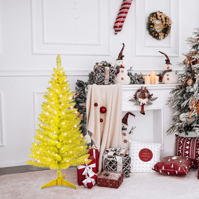 Arbre de Noël artificiel doré 4 pi avec 50 lumières ul et support pour petit espace