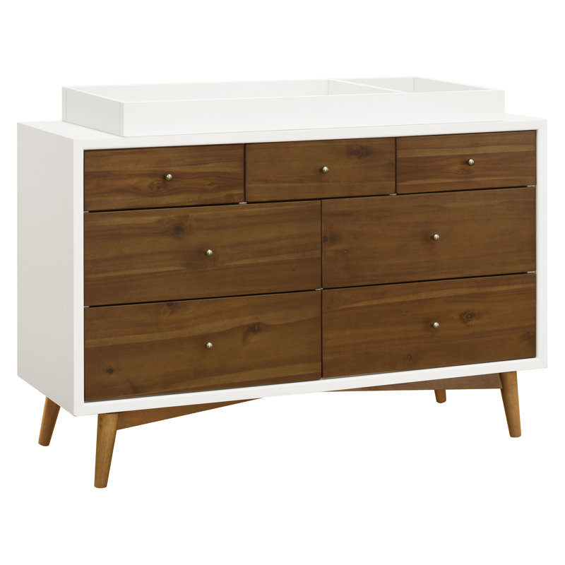 Palma 7-Drawer Assembled Double Dresser, Warm White/Natural Walnut