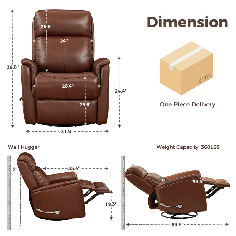 33" Wide Genuine Leather 360° Swivel Rocker Manual Recliner With Wingback and Flared Arms Design (Set of 2)