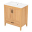 Meuble-lavabo 30 po à grain de bois naturel avec lavabo en céramique et portes doubles à fermeture en douceur